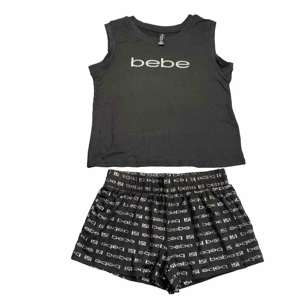 bebe Womens Pajama Sets Tank Top Shirt and Shorts Sleepwear Black Size 2XL